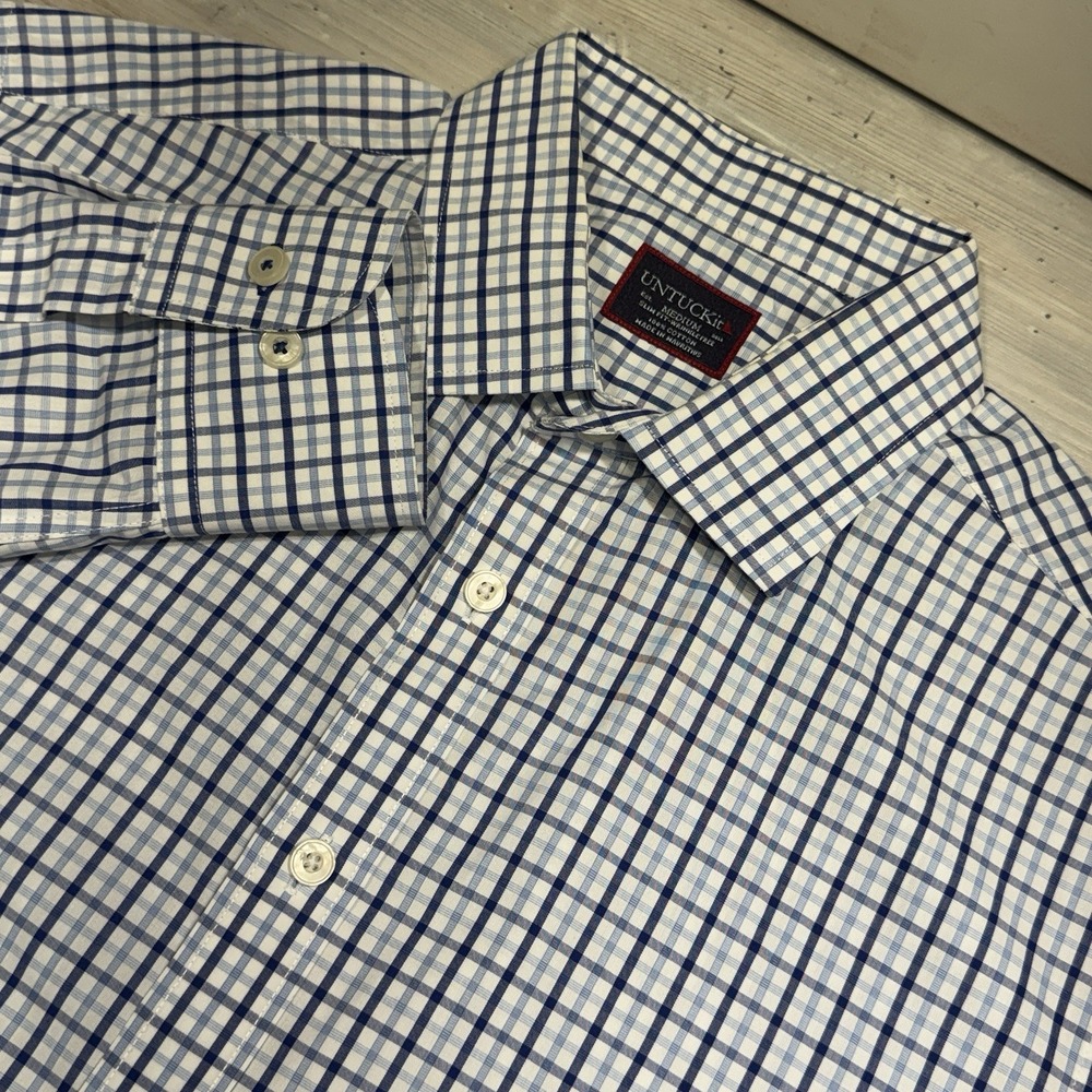 UNTUCKit Shirt Mens M Blue Plaid Check Wrinkle Free‎ Cotton Button Up
